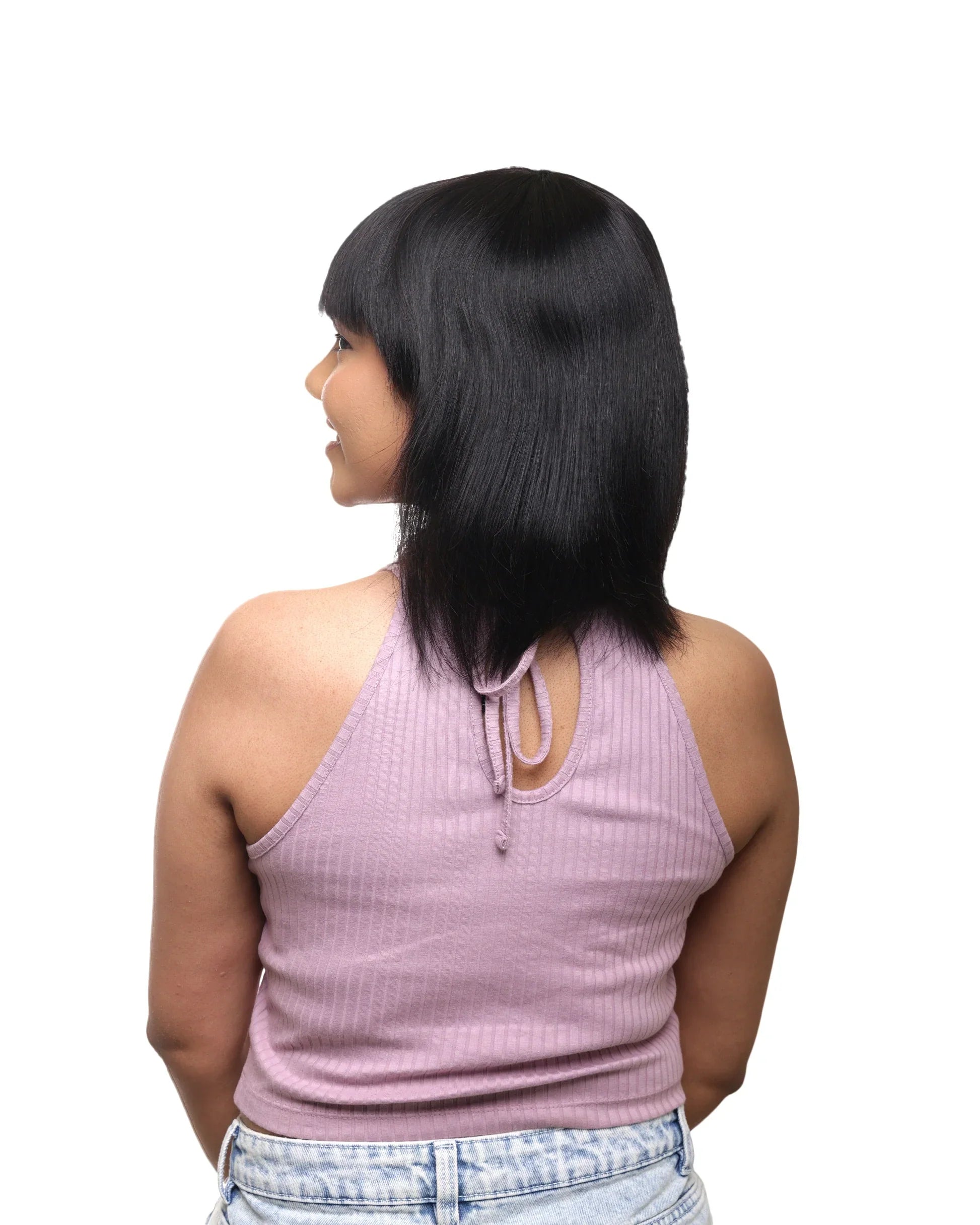 Wig with Bangs | 100% Human Hair Wigs For Women | Natural Black